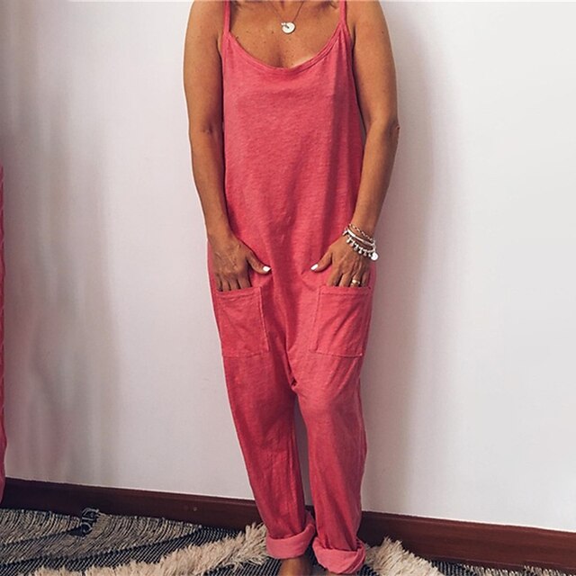 

Women's Jumpsuit Pocket Solid Color Crew Neck Active Home Street Regular Fit Sleeveless Green Black Wine S M L Fall