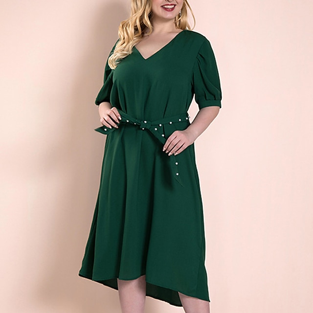 

Women's Plus Size Sheath Dress Solid Color V Neck Half Sleeve Fall Spring Casual Midi Dress Causal Daily Dress