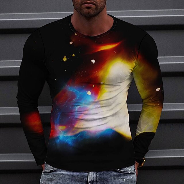 

Men's Tee T shirt 3D Print Graphic Round Neck Casual Daily Print Long Sleeve Tops Fashion Designer Comfortable Big and Tall Black