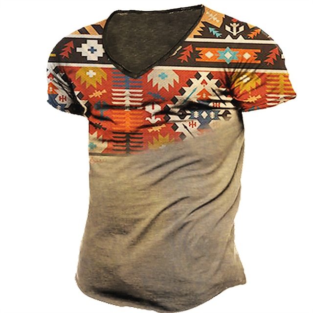 

Men's T shirt 3D Print Tribal Graphic Prints V Neck Casual Daily Print Short Sleeve Tops Fashion Vintage Classic Comfortable Orange / Summer