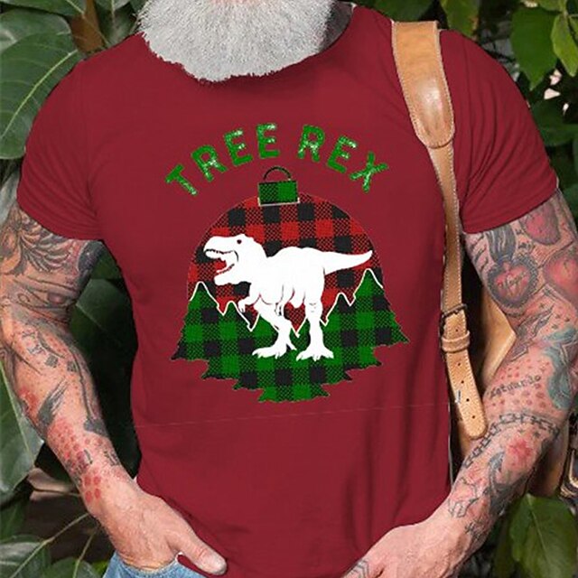 

Men's T shirt Hot Stamping Graphic Dinosaur Crew Neck Casual Daily Print Short Sleeve Tops Lightweight Fashion Big and Tall Sports Red