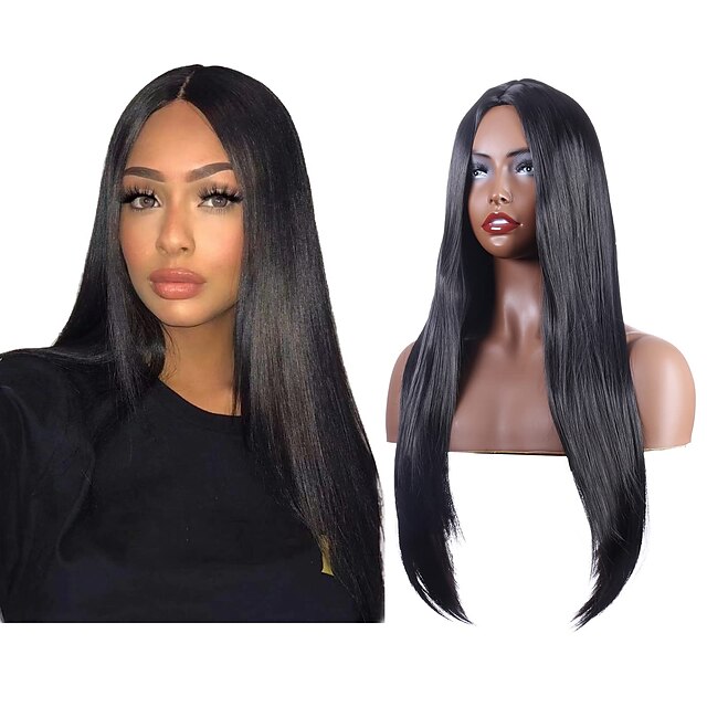 Beauty & Hair Wigs & Hair Pieces | Long Black Wig Middle Part Straight Black Wig for Women Natural Look Synthetic Heat Resistant