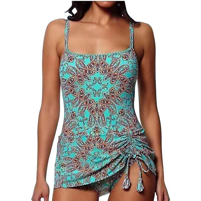 

Women's Swimwear Tankini 2 Piece Swimsuit Open Back Flower Green Camisole Strap Bathing Suits New Vacation Fashion / Modern / Padded Bras