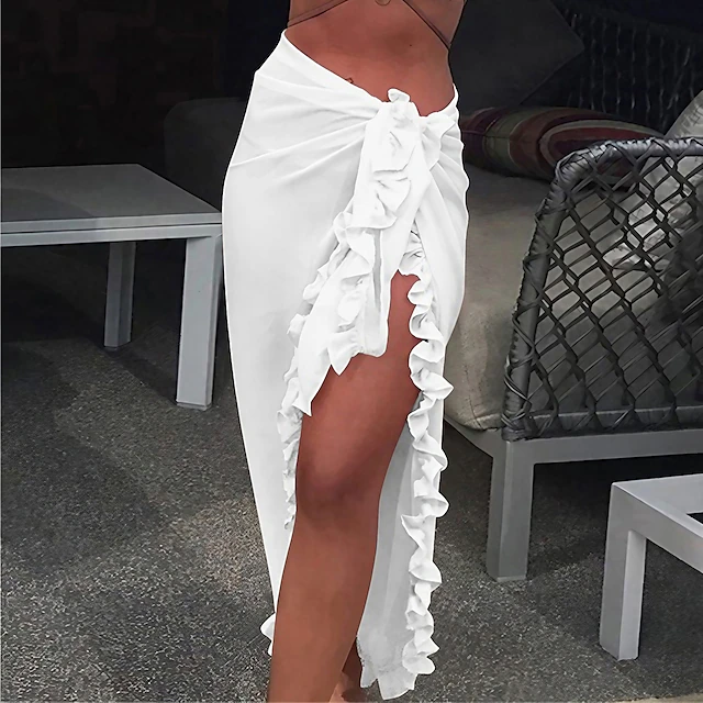 Women's Normal Swimwear Cover Up Swim Shorts wrap Swimsuit Ruffle Vacation Fashion Pure Color Bathing Suits 6