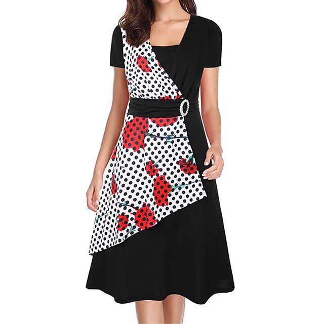 

Women's A Line Dress Knee Length Dress Green Black Short Sleeve Polka Dot Print Print Spring Summer Square Neck Elegant 2022 S M L XL XXL