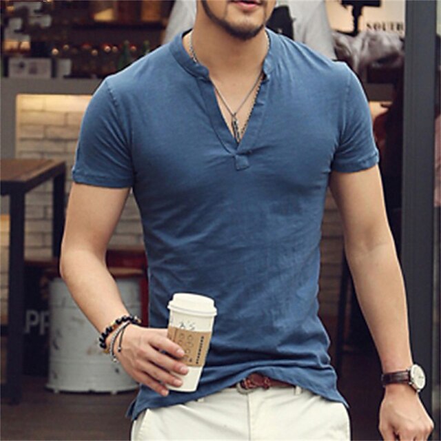 

Men's T shirt Solid Color V Neck Casual Daily Short Sleeve Tops Lightweight Fashion Big and Tall Sports Green Blue White
