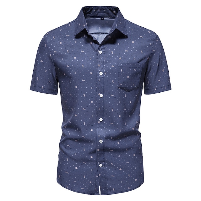 

Men's Shirt Character Plus Size Turndown Holiday Short Sleeve Tops Color Block Casual Classic Navy Blue / Summer