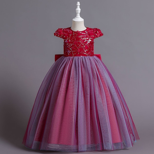 

Kids Little Girls' Dress Flower Tulle Dress Party Birthday Mesh Patchwork Bow Light Green Wine Rose Red Maxi Short Sleeve Princess Cute Dresses Children's Day Spring Summer Slim 3-12 Years