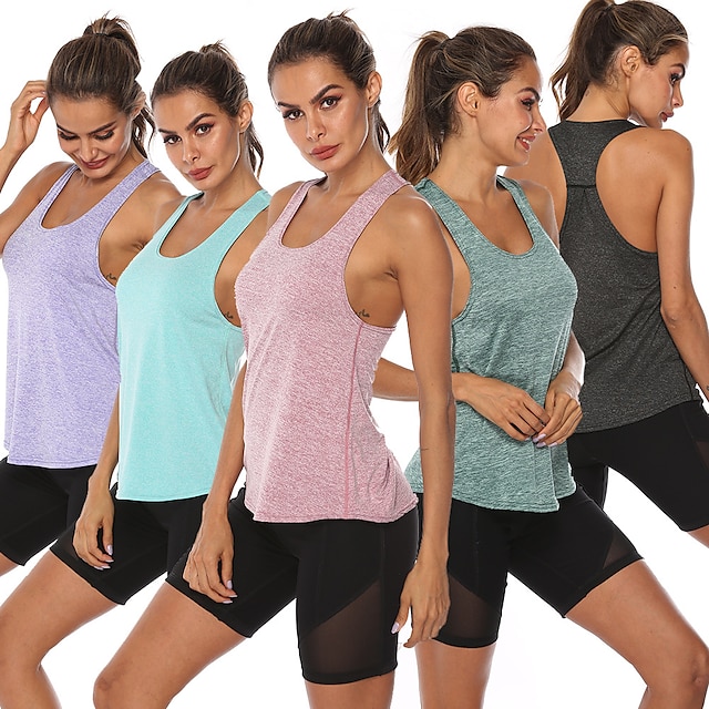 Women's Yoga Top Patchwork Racerback Pink Burgundy Cotton Fitness Gym Workout Running Tank Top T Shirt Sport Activewear 4 Way Stretch Breathable Quick Dry High Elasticity Loose Fit