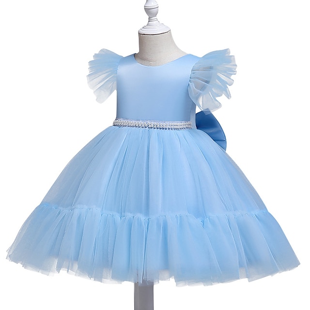 

Kids Little Girls' Dress Plain Tulle Dress Party Birthday Daily Beaded Mesh Bow Green Blue Pink Knee-length Short Sleeve Elegant Cute Sweet Dresses Children's Day Spring Summer Slim 3-10 Years