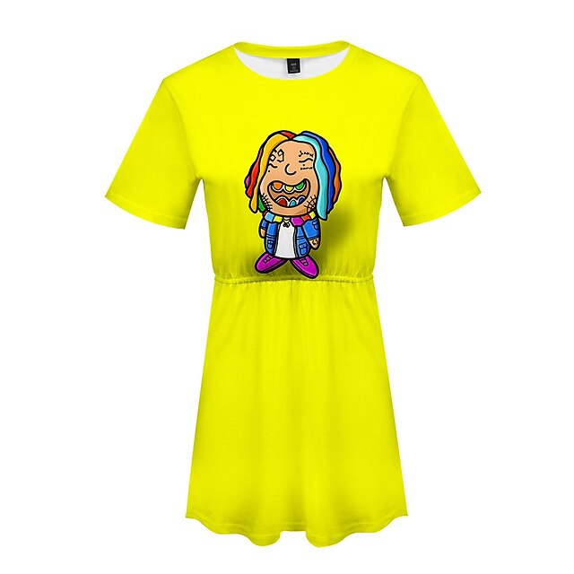 

Inspired by Rap Star 6ix9ine Dress Cartoon 100% Polyester Anime Harajuku Graphic Kawaii Dress For Women's