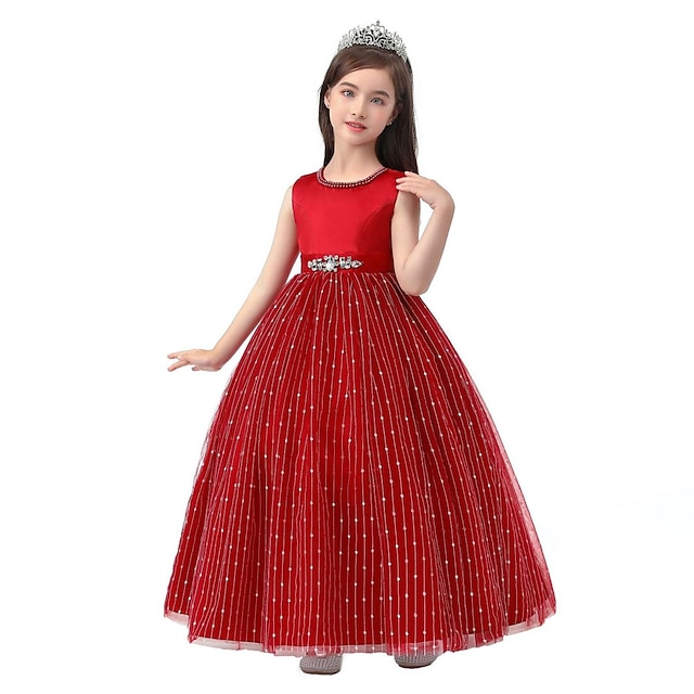

Kids Little Girls' Dress Striped Tulle Dress Party Birthday Beaded Embroidered Pink Wine Gold Maxi Sleeveless Princess Cute Dresses Children's Day Spring Summer Slim 4-13 Years