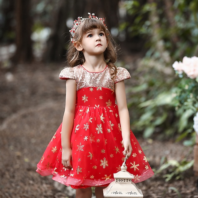 

Kids Little Girls' Dress Snowflake Tulle Dress Party Daily Sequins Black Purple Red Knee-length Short Sleeve Elegant Cute Dresses Children's Day Spring Summer Slim 3-10 Years