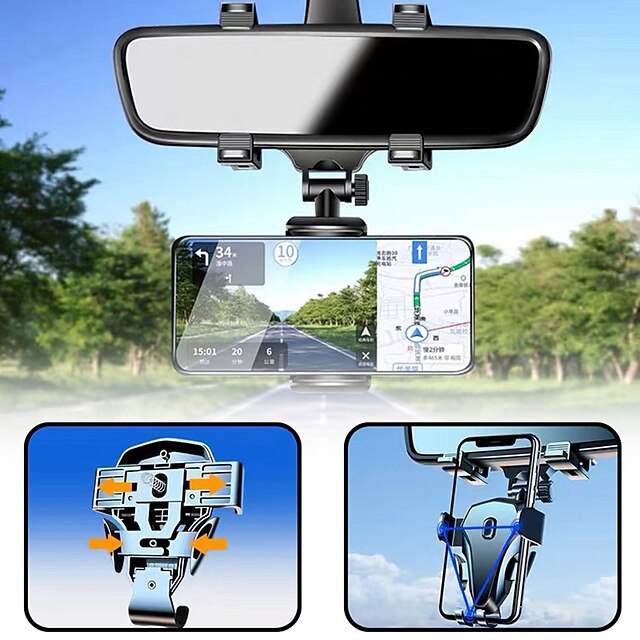 

Car 360 Rearview Mirror Phone Mount Universal Auto GPS Navigation Mount Adjustable Hanging Phone Mount