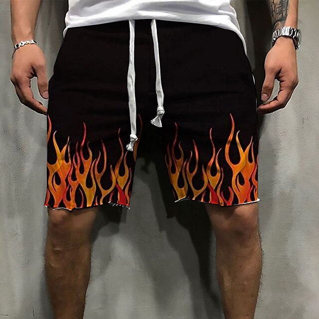 

Men's Stylish Designer Shorts 3D Print Elastic Waist Short Pants Sports Outdoor Daily Micro-elastic Graphic Prints Flame Comfort Breathable Mid Waist Black / Red Black S M L XL XXL