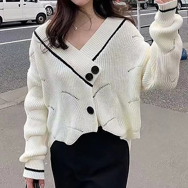 

Women's Cardigan Knitted Pure Color Stylish Long Sleeve Sweater Cardigans V Neck Spring Summer White Black