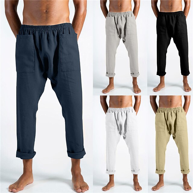 

Men's Fashion Streetwear Straight Trousers Elastic Waist Front Pocket Pants Casual Daily Solid Color Comfort Soft Mid Waist Blue White Black Gray Khaki S M L XL XXL