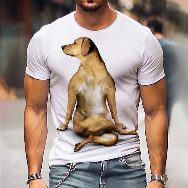 

Men's T shirt 3D Print Dog Graphic Animal Crew Neck Daily Sports Print Short Sleeve Tops Casual Classic Designer Big and Tall White Light Brown Khaki