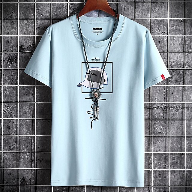 

Men's T shirt Print Graphic Round Neck Casual Daily Short Sleeve Tops Lightweight Formal Breathable White Black Dark Gray
