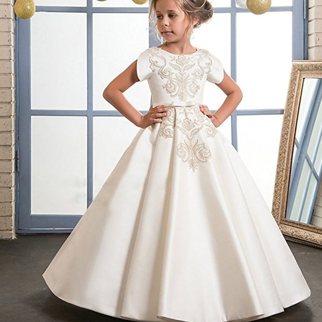 

Kids Little Girls' Dress Graphic A Line Dress Party Wedding Ruched Lace White Lace Cotton Asymmetrical Short Sleeve Princess Sweet Dresses Summer Regular Fit 3-12 Years