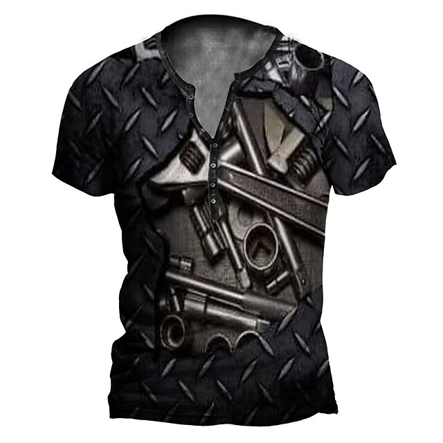 

Men's Henley Shirt T shirt 3D Print Graphic Machine Henley Casual Daily Button-Down Print Short Sleeve Tops Casual Vintage Classic Designer Black