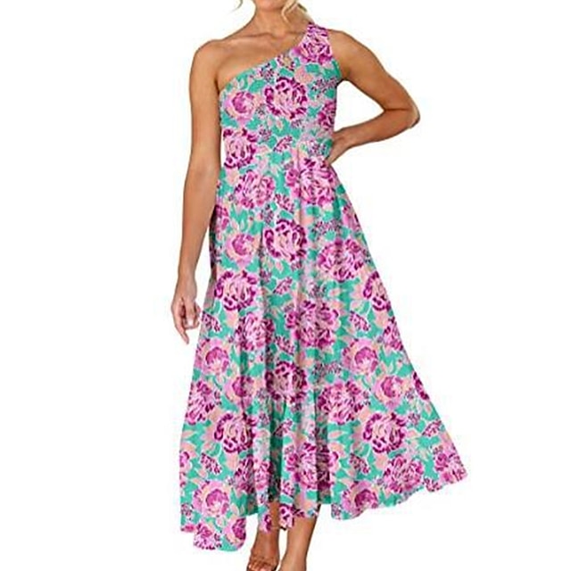 

Women's A Line Dress Midi Dress Black Purple Yellow Sleeveless Floral Pure Color Print Spring Summer One Shoulder Stylish Modern Boho 2022 S M L XL