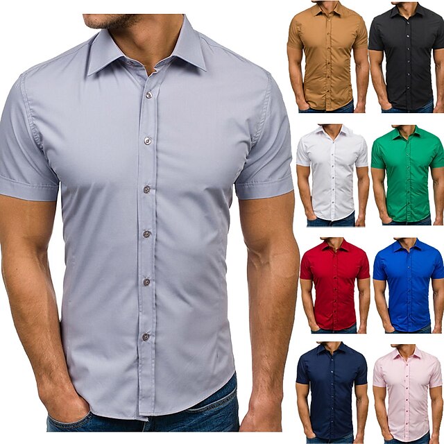 HiLY Mens Business Casual Short Sleeves Dress Shirts Slim Fit Lapel Collar Cotton Button Down Shirts