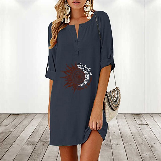 

Women's Shift Dress Short Mini Dress Black Gray Navy Blue Half Sleeve Geometric Print Spring Summer V Neck Stylish Casual Modern 2022 S M L XL XXL