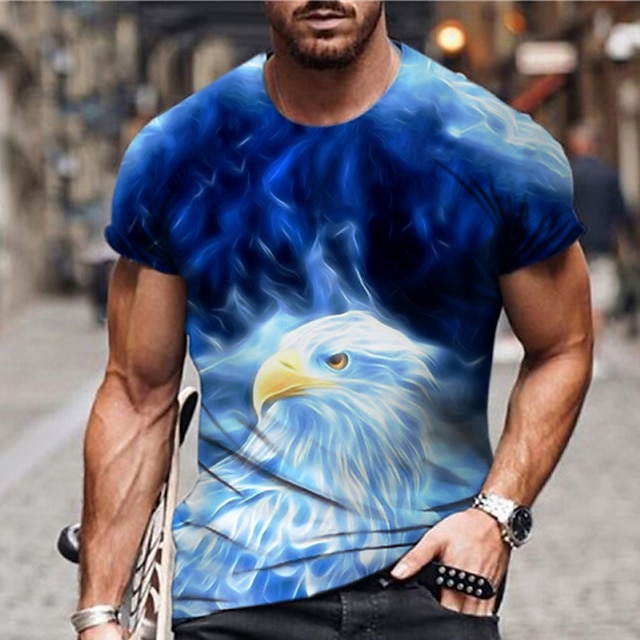 

Men's Unisex T shirt 3D Print Graphic Prints Bird Animal Crew Neck Street Daily Print Short Sleeve Tops Casual Designer Big and Tall Sports Blue