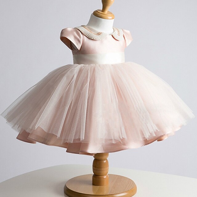 

Kids Little Girls' Dress Solid Colored A Line Dress Party Christening dress Ruched Mesh Pink Above Knee Short Sleeve Princess Cute Dresses Fall Summer Regular Fit 3-10 Years