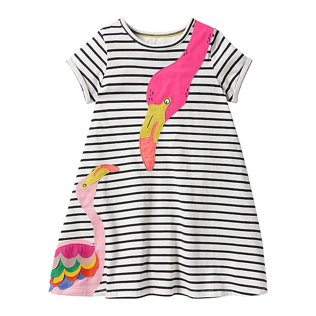 

Kids Little Girls' Dress Cartoon Striped A Line Dress Daily Print Gray Knee-length Short Sleeve Casual Sweet Dresses Summer Regular Fit 2-8 Years