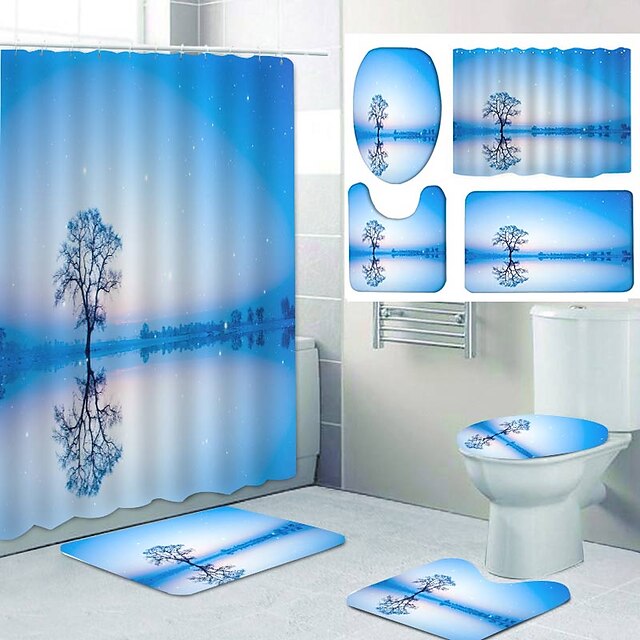 Home & Garden Bath Accessories | Landscape Pattern PrintingBathroom Shower Curtain Leisure Toilet Four-Piece Design - VQ26673