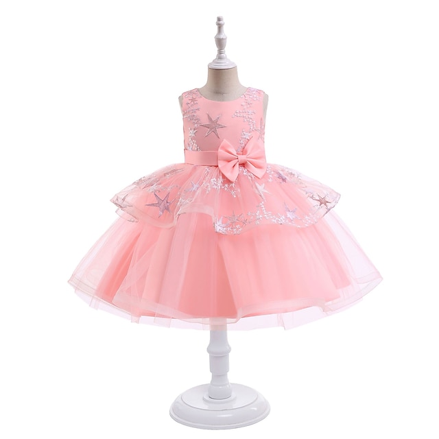 

Kids Little Girls' Dress Graphic Flower A Line Dress Christening dress Mesh Bow White Pink Beige Midi Sleeveless Princess Sweet Dresses Summer Regular Fit 3-10 Years