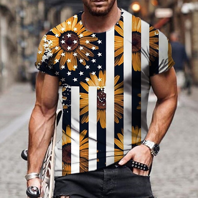 

Men's Unisex T shirt 3D Print Graphic Prints Sunflower Crew Neck Street Daily Print Short Sleeve Tops Casual Designer Big and Tall Sports Yellow