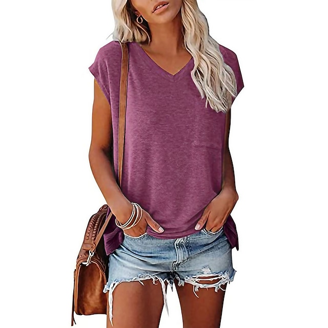  Womens T Shirts Basic V Neck Tee Loose Fitting Casual Short Sleeve Tops