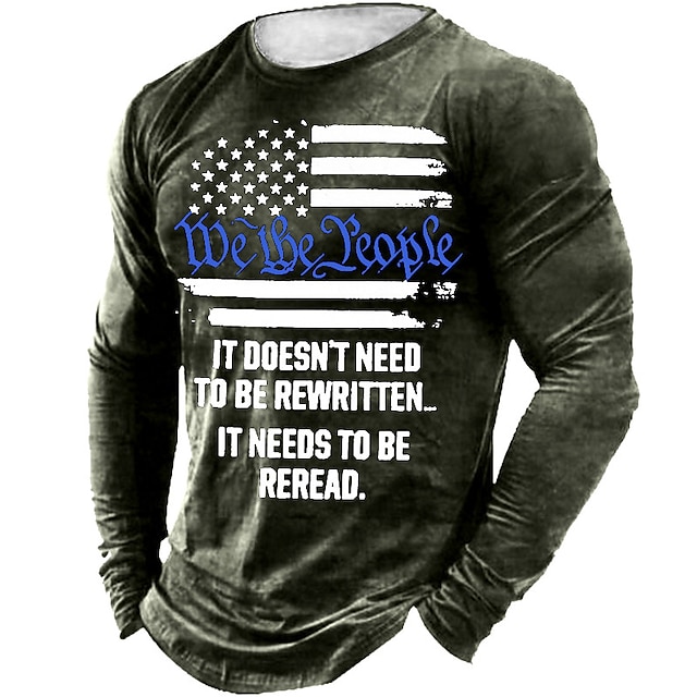 

Men's Unisex T shirt 3D Print Graphic Prints National Flag Crew Neck Street Daily Print Long Sleeve Tops Basic Casual Fashion Retro Army Green
