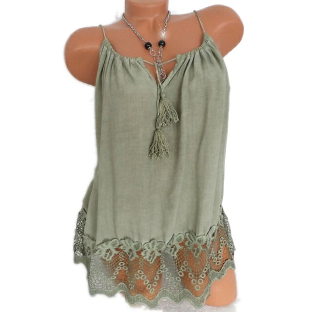 

Women's Tank Top Vest Plain Tassel Lace Patchwork V Neck Casual Streetwear Tops White Light Green