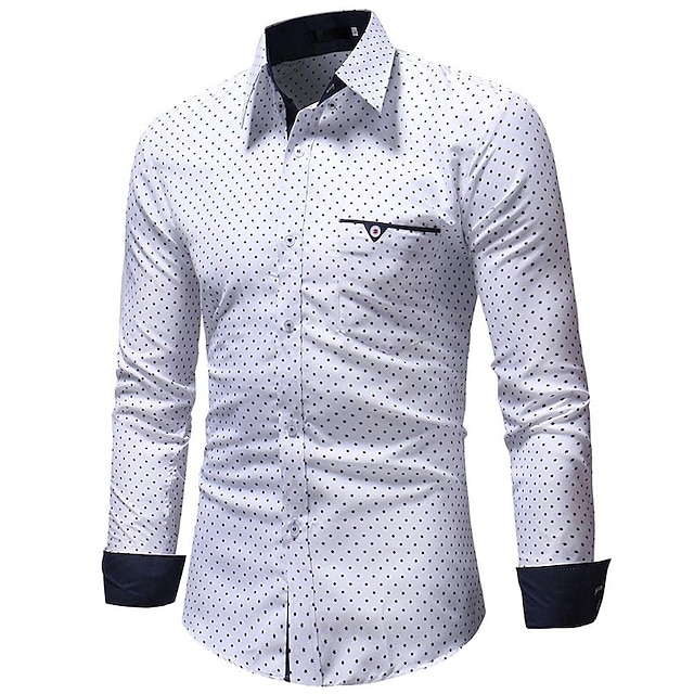 Mens Clothing Mens Shirts | Mens Dress Shirt Print Polka Dot Turndown Street Daily Button-Down Print Long Sleeve Tops Cotton Bus