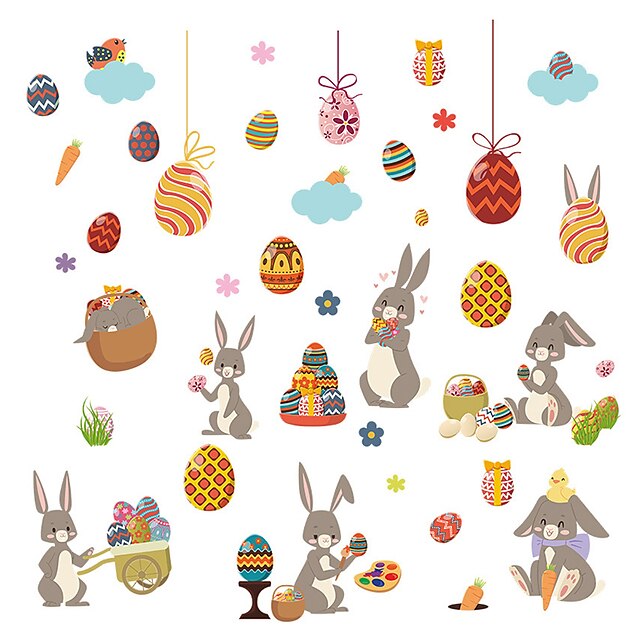 

Cartoon Clouds Animal Eggs Easter Holiday Wall Stickers Bedroom Living Room Removable Pre-pasted PVC Home Decoration Wall Decal 4pcs