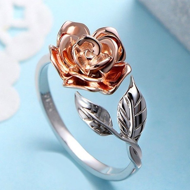  anel de casamento de outono festa geométrica liga de prata flor simples elegante 1 peça anel aberto feminino presente de casamento envoltório ajustável anéis abertos anel de flor rosa para mulheres