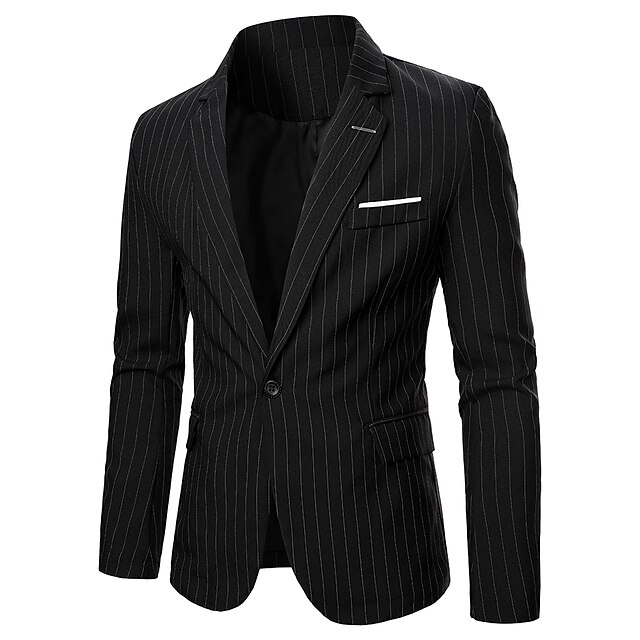 

Men's Blazer Blazer Party Business Business Casual Striped / Geometric Single Breasted One-button Regular Fit Polyester Men's Suit Black - Shirt Collar