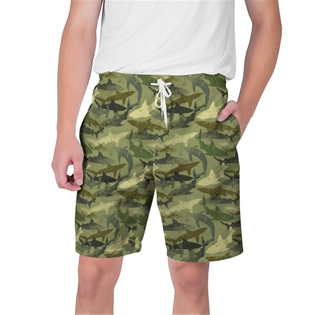 

Men's Streetwear Hawaiian Shorts Beach Shorts 3D Print Elastic Drawstring Design Short Pants Casual Daily Graphic Shark Breathable Soft Mid Waist Green Black Gray Yellow S M L XL XXL