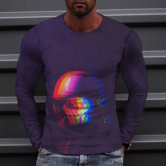 

Men's Tee T shirt 3D Print Graphic Round Neck Casual Daily Print Long Sleeve Tops Fashion Designer Comfortable Big and Tall Blue