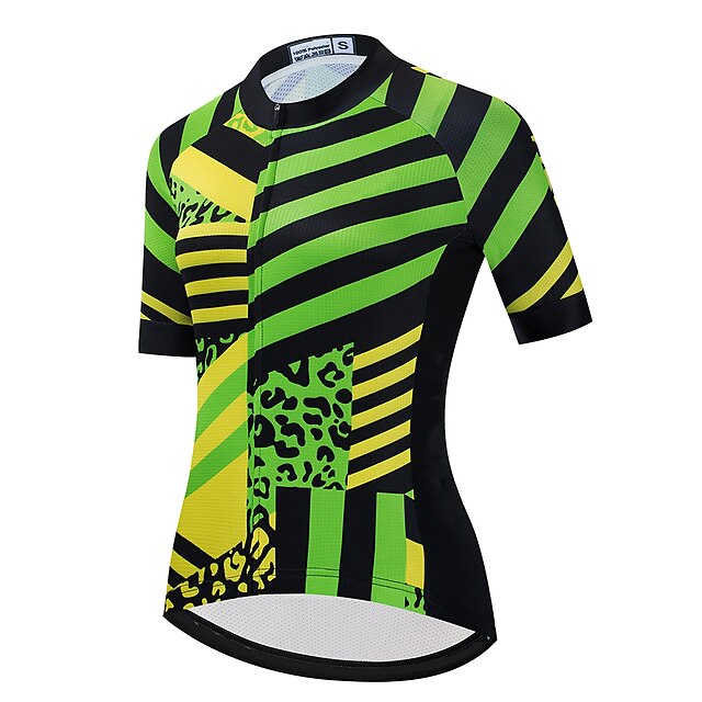

21Grams Women's Short Sleeve Cycling Jersey Summer Spandex Green Stripes Leopard Bike Top Mountain Bike MTB Road Bike Cycling Quick Dry Moisture Wicking Sports Clothing Apparel / Stretchy