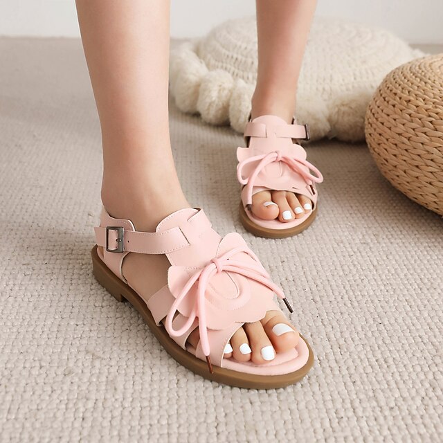 

Women's Sandals Buckle Flat Heel Open Toe Minimalism Daily Beach PU Leather Buckle Fall Summer Solid Colored White Black Pink
