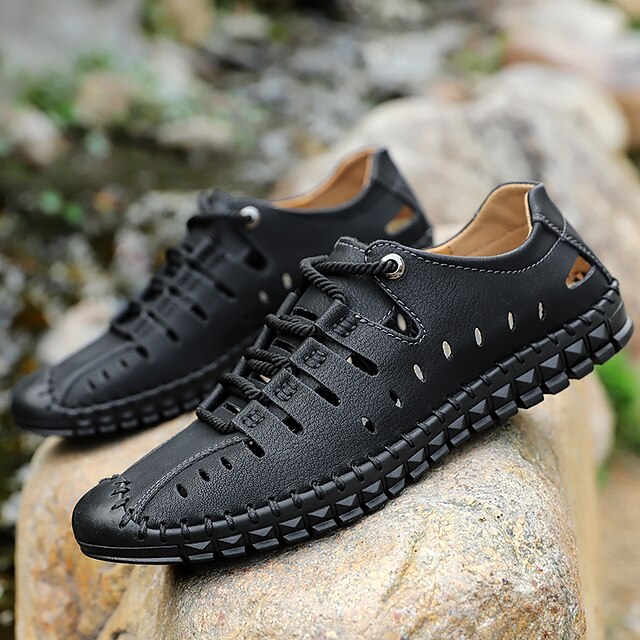 

Men's Oxfords Flat Sandals Casual Athletic Walking Shoes PU Black Gray Brown Summer