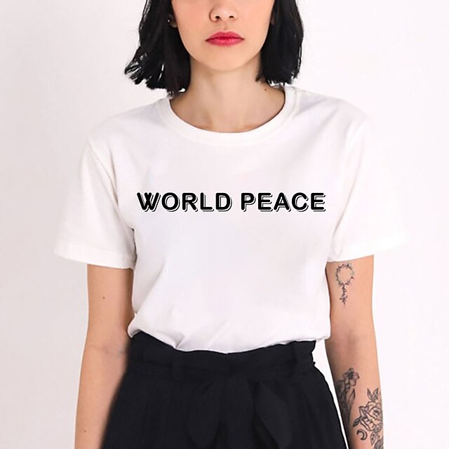 

Women's T shirt Graphic Letter Print Round Neck Basic Tops Green Blue White