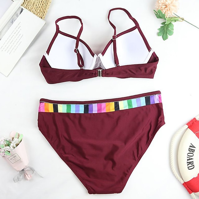 Womens Clothing Womens Swimwear | Womens Swimwear Bikini 2 Piece Plus Size Swimsuit Open Back Printing for Big Busts Color Block