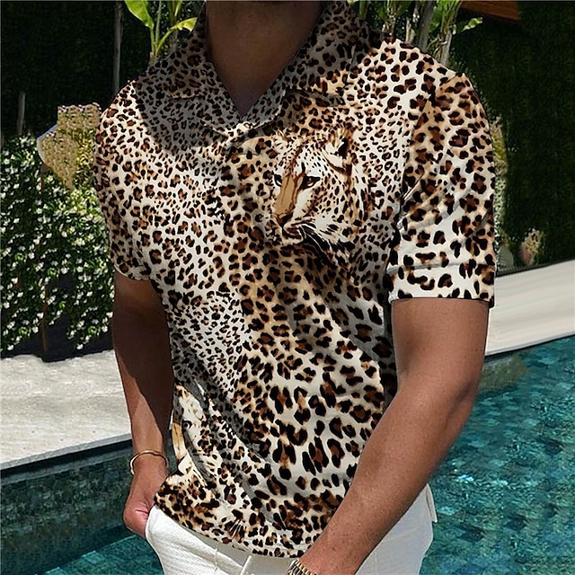  Herren Poloshirt Golfhemd Tier Leopard Umlegekragen Gelb Blau Braun Dunkelgray 3D-Druck Casual Täglich Kurzarm Bedruckt Bekleidung Modisch Designer Brautkleider schlicht Atmungsaktiv