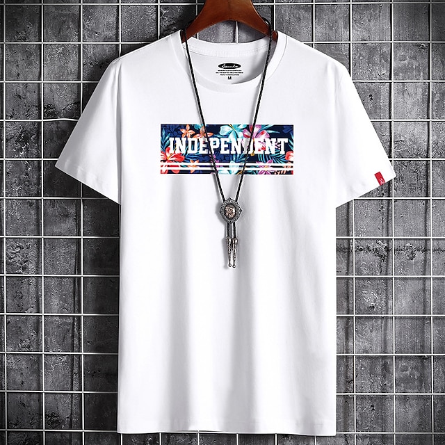 

Men's T shirt Print Letter Round Neck Casual Daily Short Sleeve Tops Lightweight Formal Breathable White Black Dark Gray